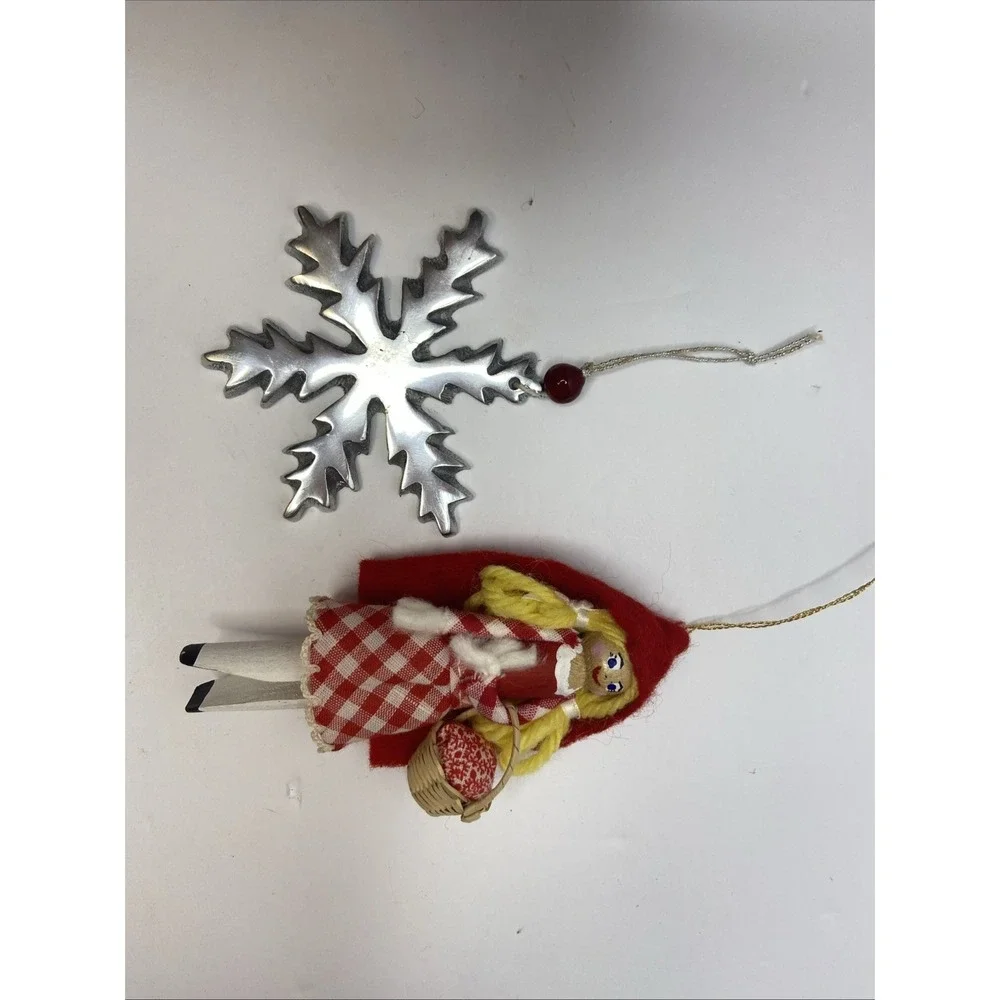 Vintage Christmas Ornaments Metal‎ Snowflake & Wooden/Cloth Red Riding Hood